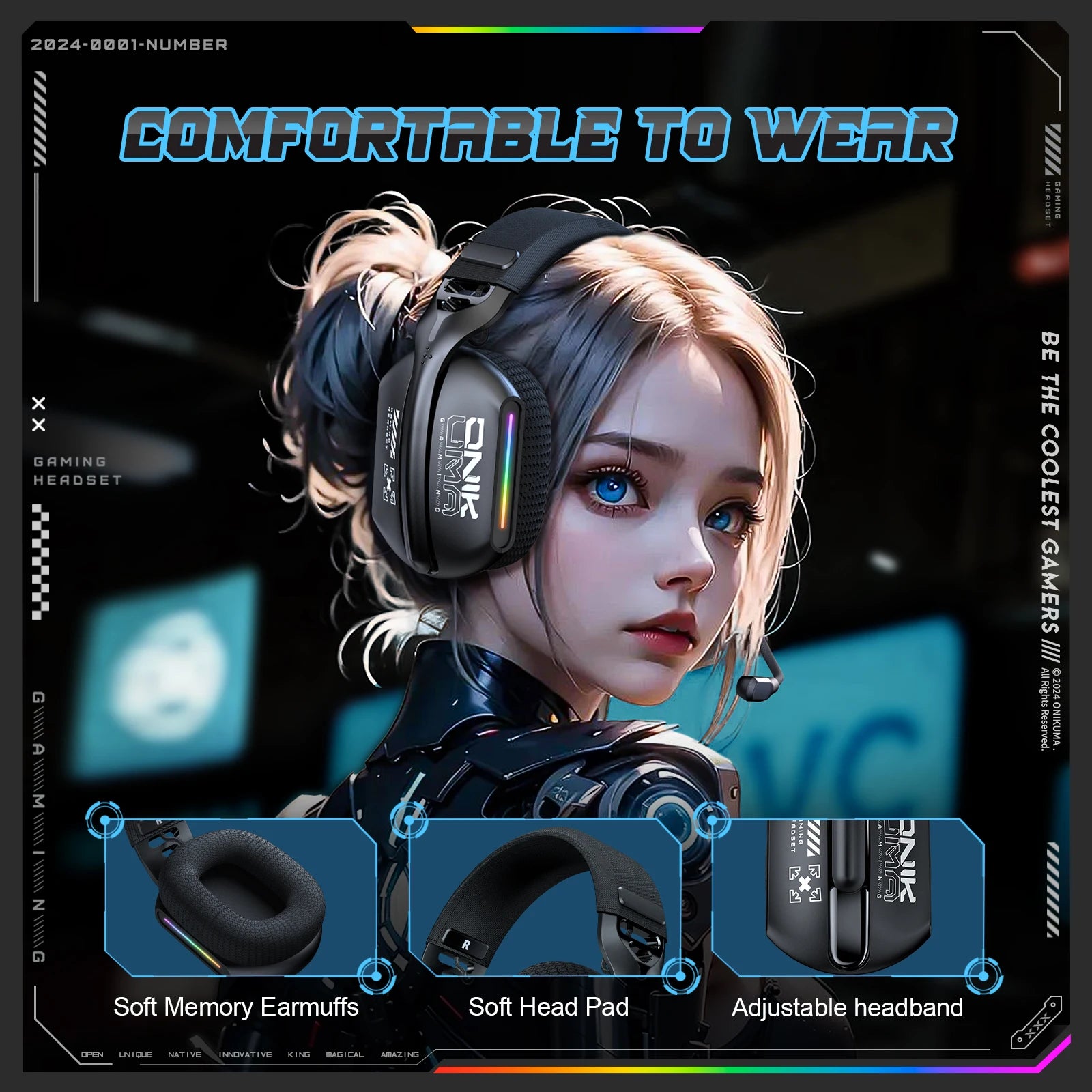 GT808 2.4Ghz Wireless Gaming Headset Noise Cancelling Earphone Headset for PS5 PS4 PC Mac Gaming Headphones with Mic RGB