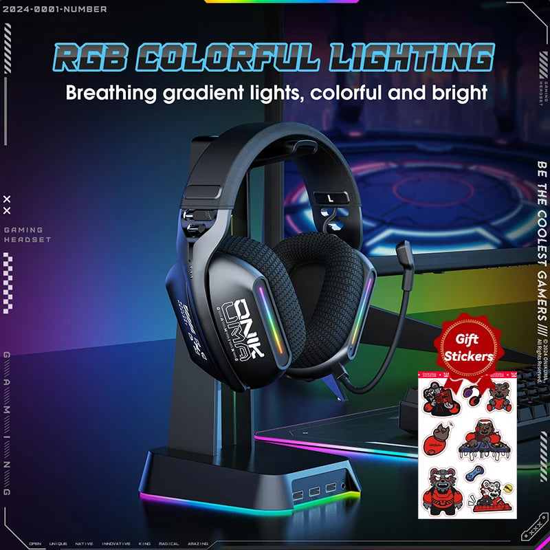 GT808 2.4Ghz Wireless Gaming Headset Noise Cancelling Earphone Headset for PS5 PS4 PC Mac Gaming Headphones with Mic RGB